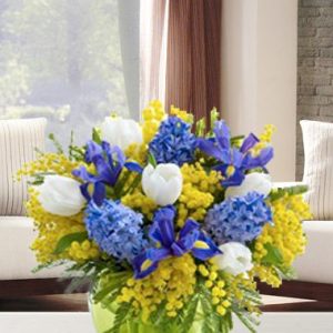 Bouquet Mimosa giacinti e tulipani